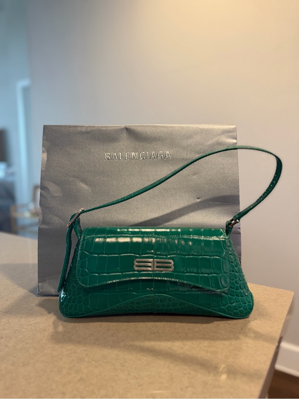 Balenciaga XX Jade Crocodile Embossed Shoulder Bag